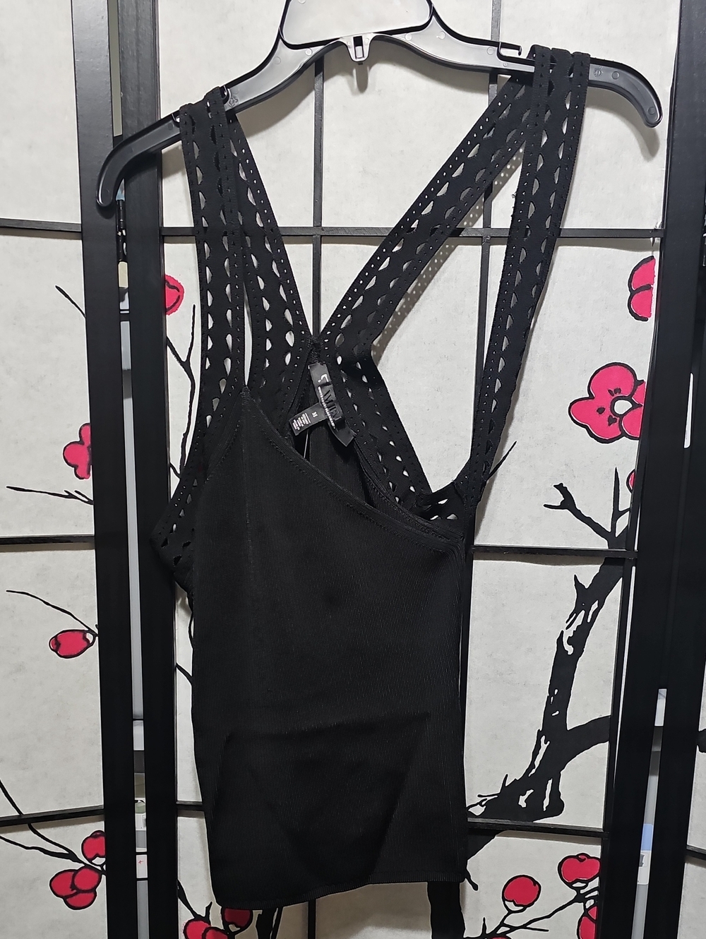 White House Black Market Black Cutout-strap Halter Tank Medium New